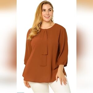 Agnes Orinda Women's Plus Size Tops Work Round Neck Ruffle Chiffon Blouse